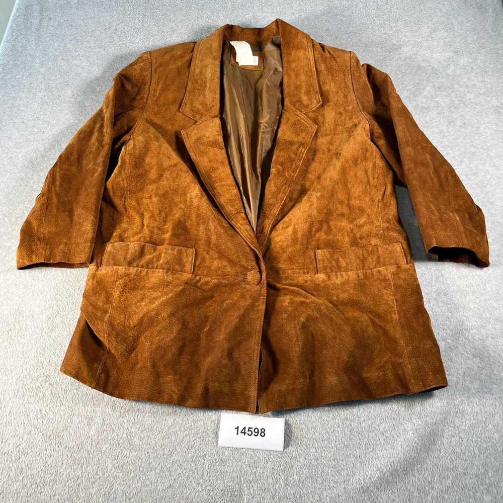 Hunters Run Suede Leather Blazer Jacket Womens Medium A8 Brown Lined Notch Lapel
